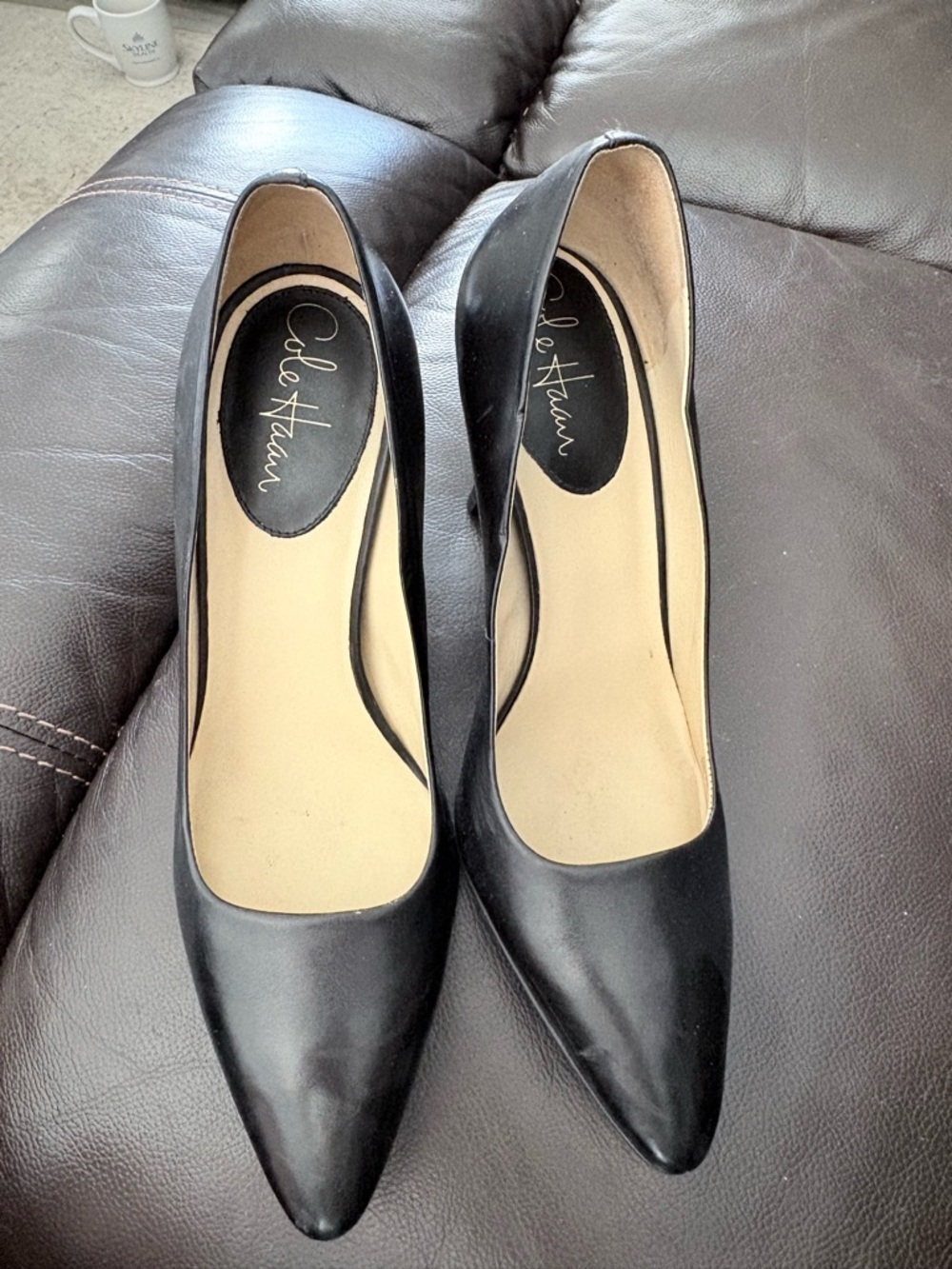 Cole Haan Black Pointed-Toe Leather Heels